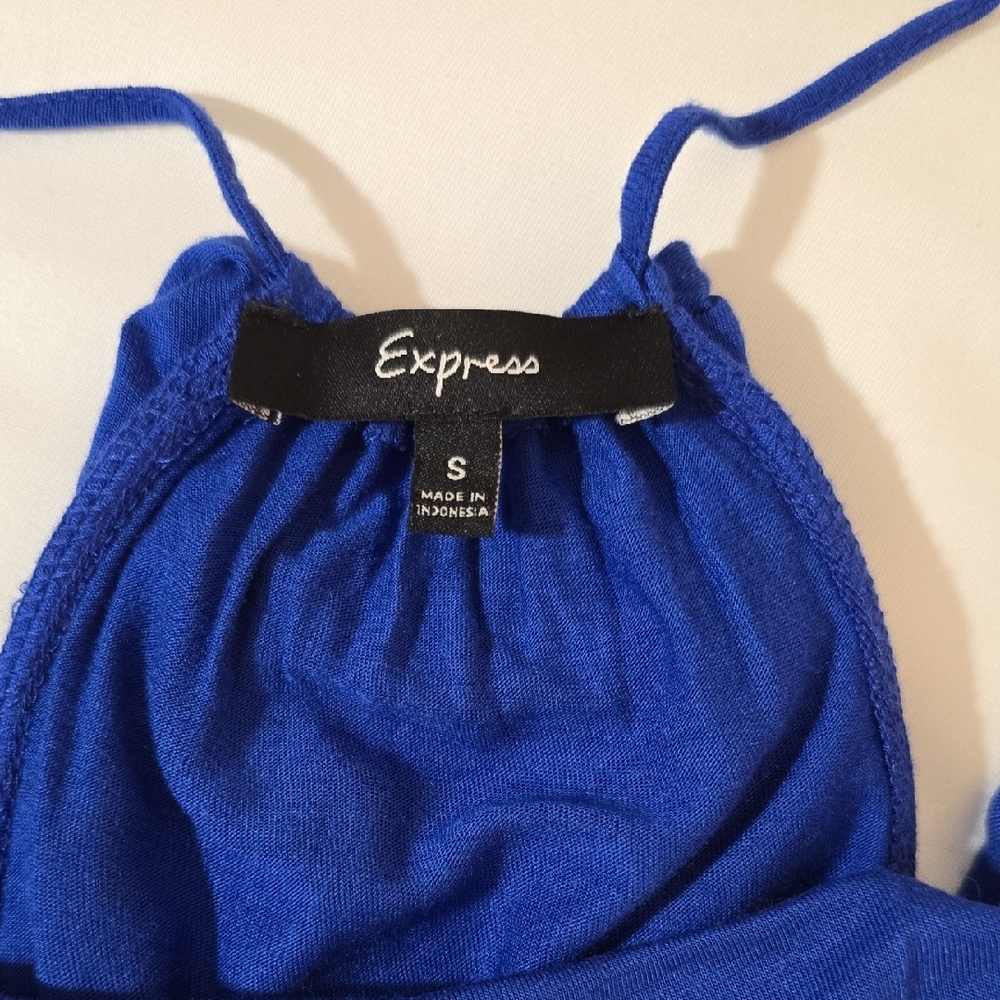 Express Halter Tank Top With Ruffles Royal Blue Size Small - Picture 3 of 9